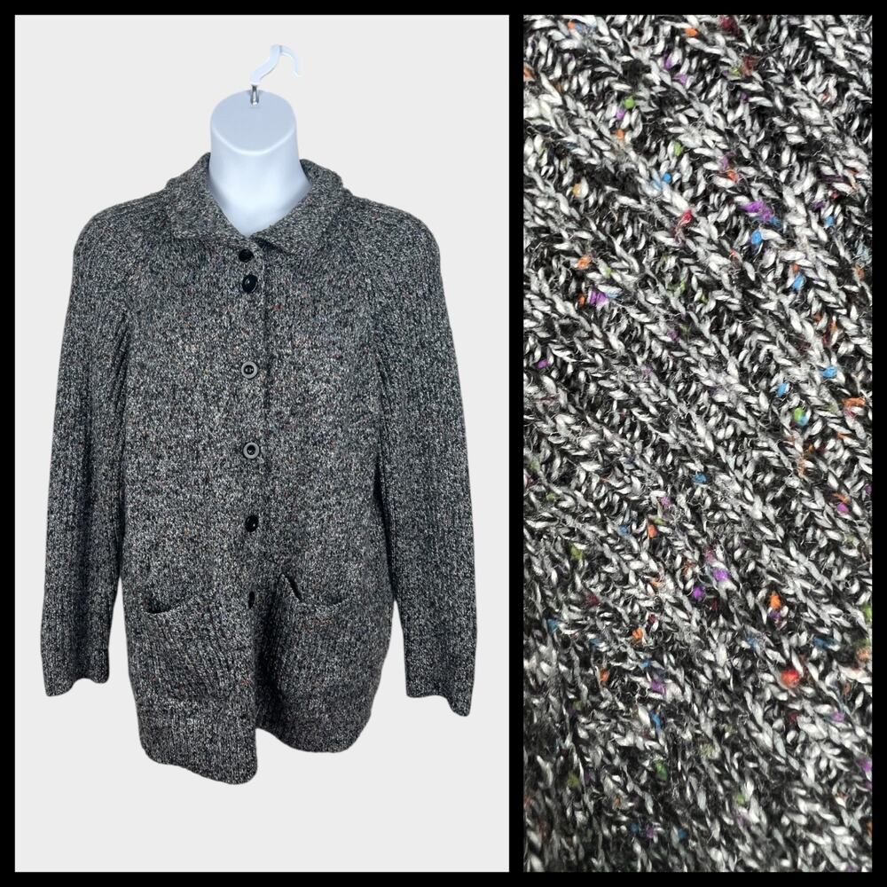 Draper's &‎ Damon's Black Heather Confetti Chunky Knit Sweater Cardigan 2X